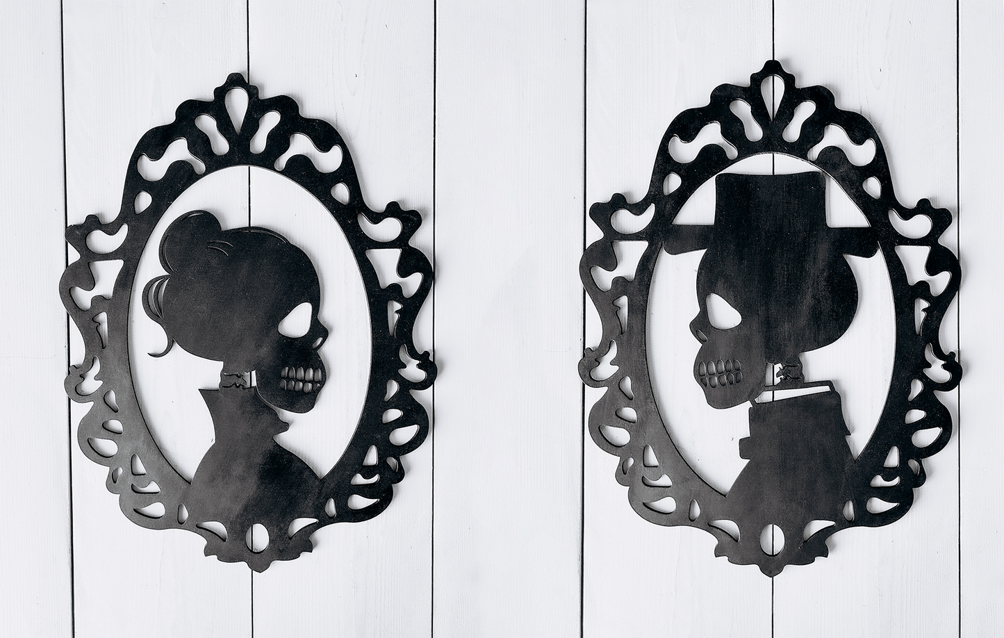 Mr & Mrs Skeleton Head Silhouette Wood Cutout - Homeworks Etc ®