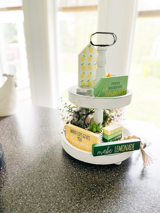 Lemon Themed Tiered Tray decor | DIY Kit - tiered tray decor kits