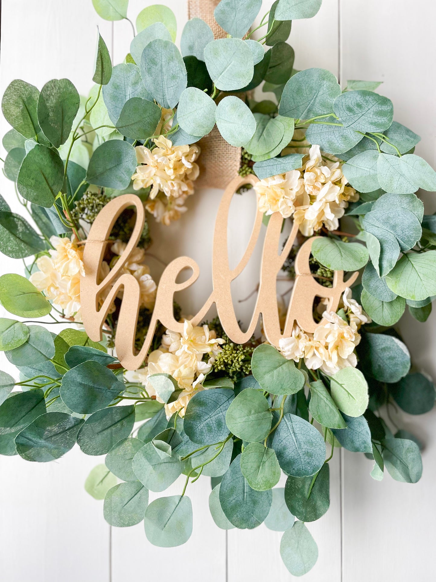 Eucalyptus and Hydrangea Wreath (19") - Homeworks Etc ®