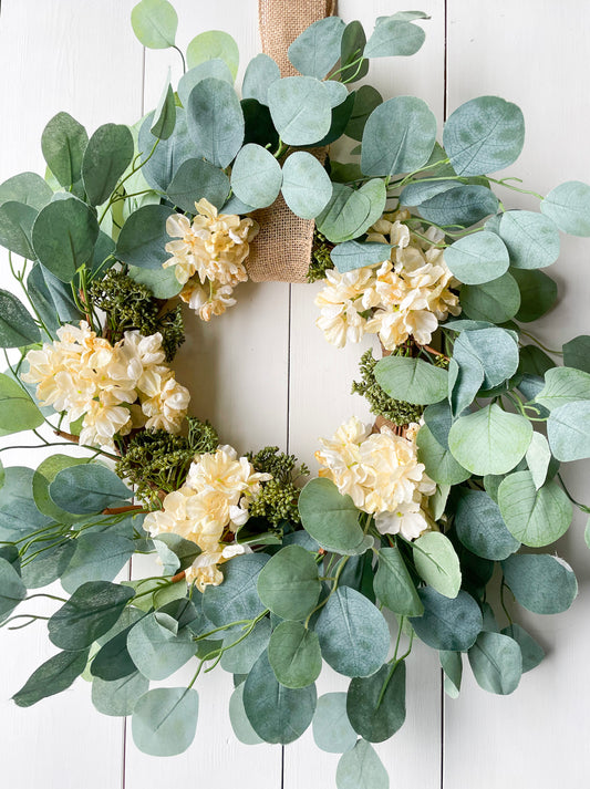 Eucalyptus and Hydrangea Wreath (19") - Homeworks Etc ®