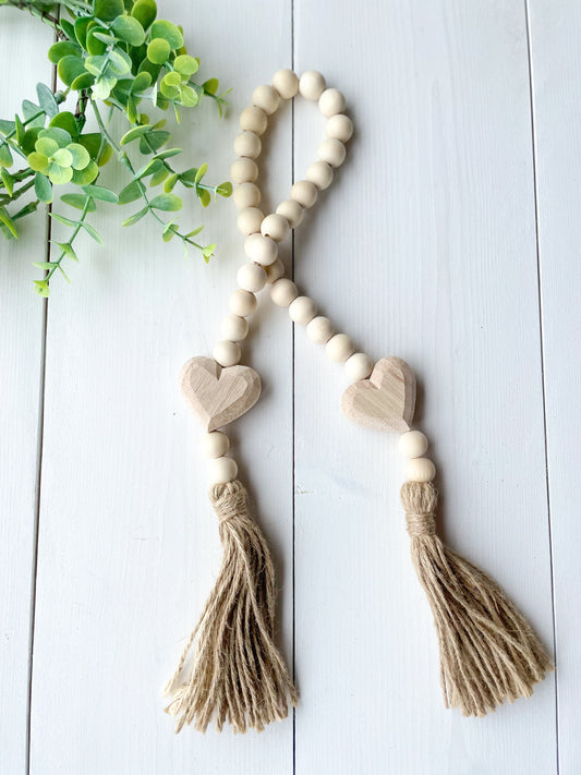 Bead Tassel with Hearts | Natural - Homeworks Etc ®