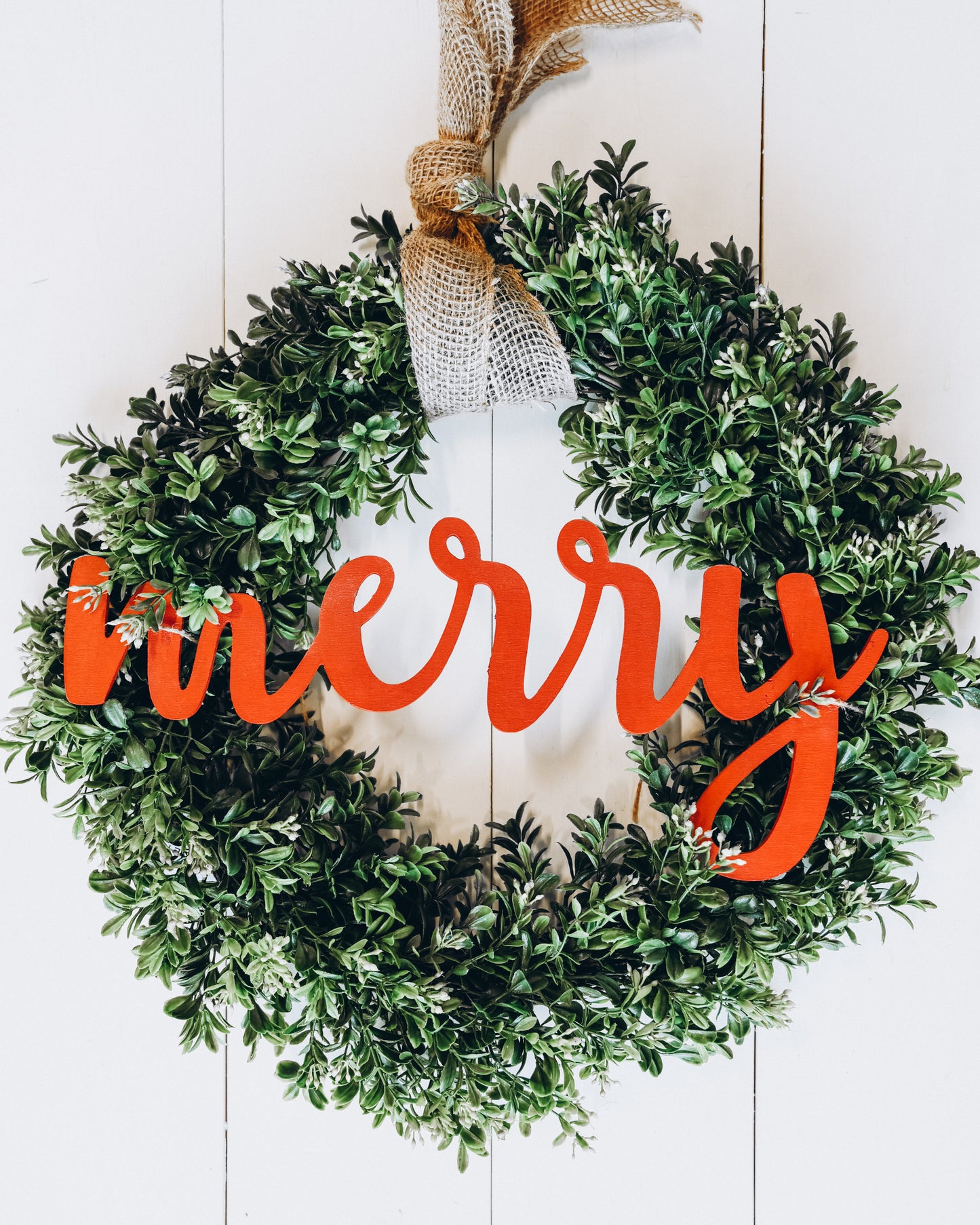 DIY Holiday Front Door Wreath and Wooden Merry Cut Out | DIY Kit - Homeworks Etc ®