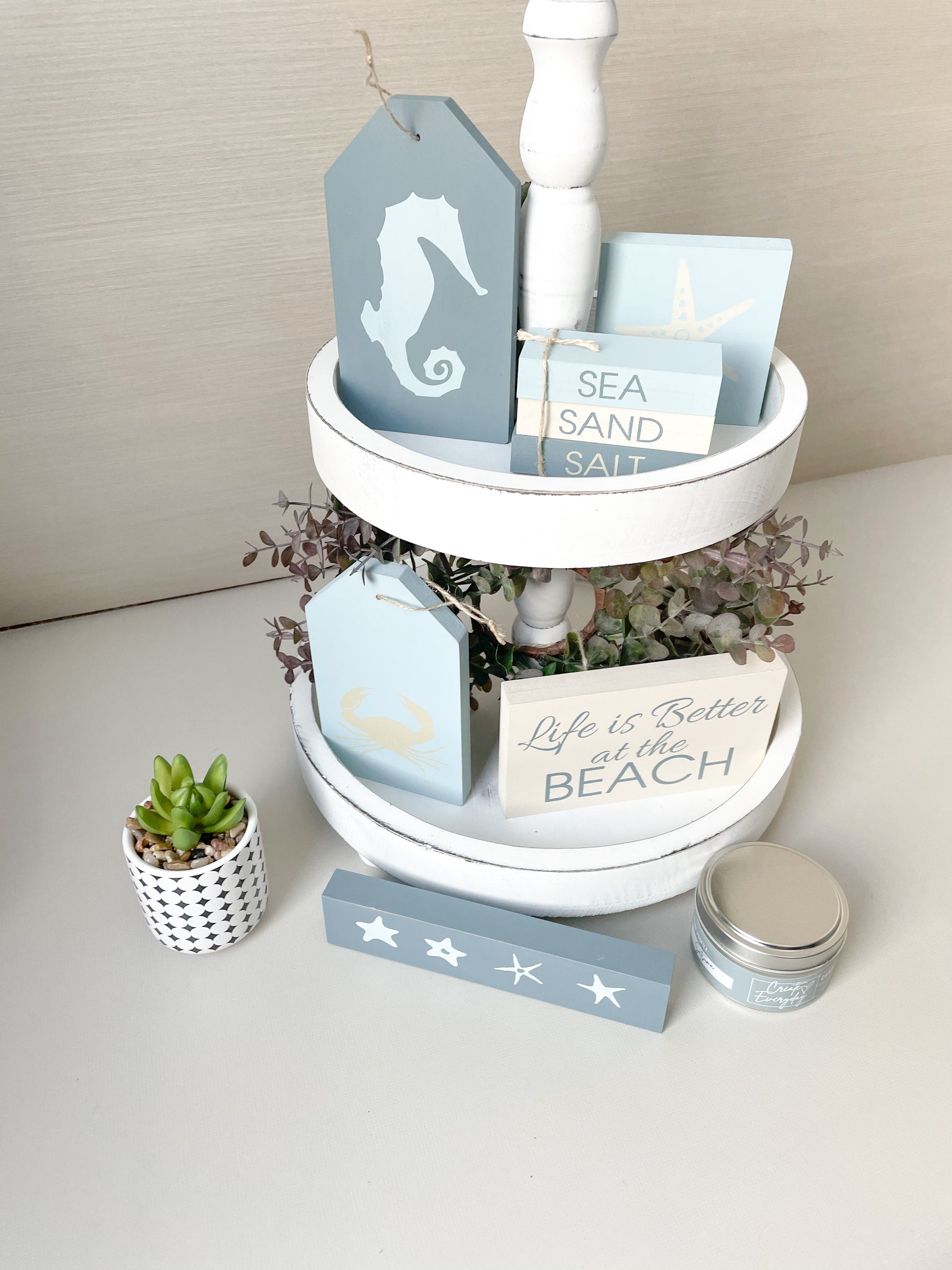 DIY Beach Themed Tiered Tray decor | DIY Kit - Homeworks Etc ®