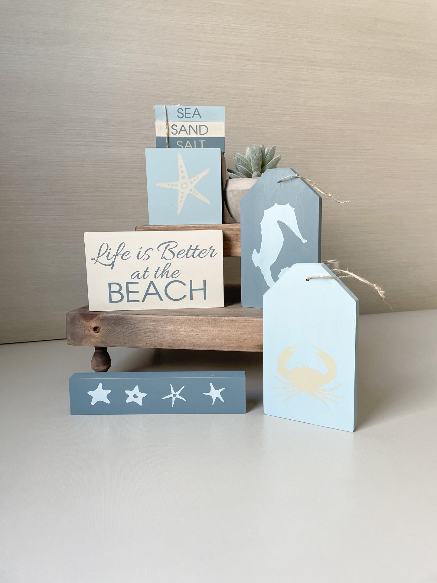 DIY Beach Themed Tiered Tray decor | DIY Kit - Homeworks Etc ®