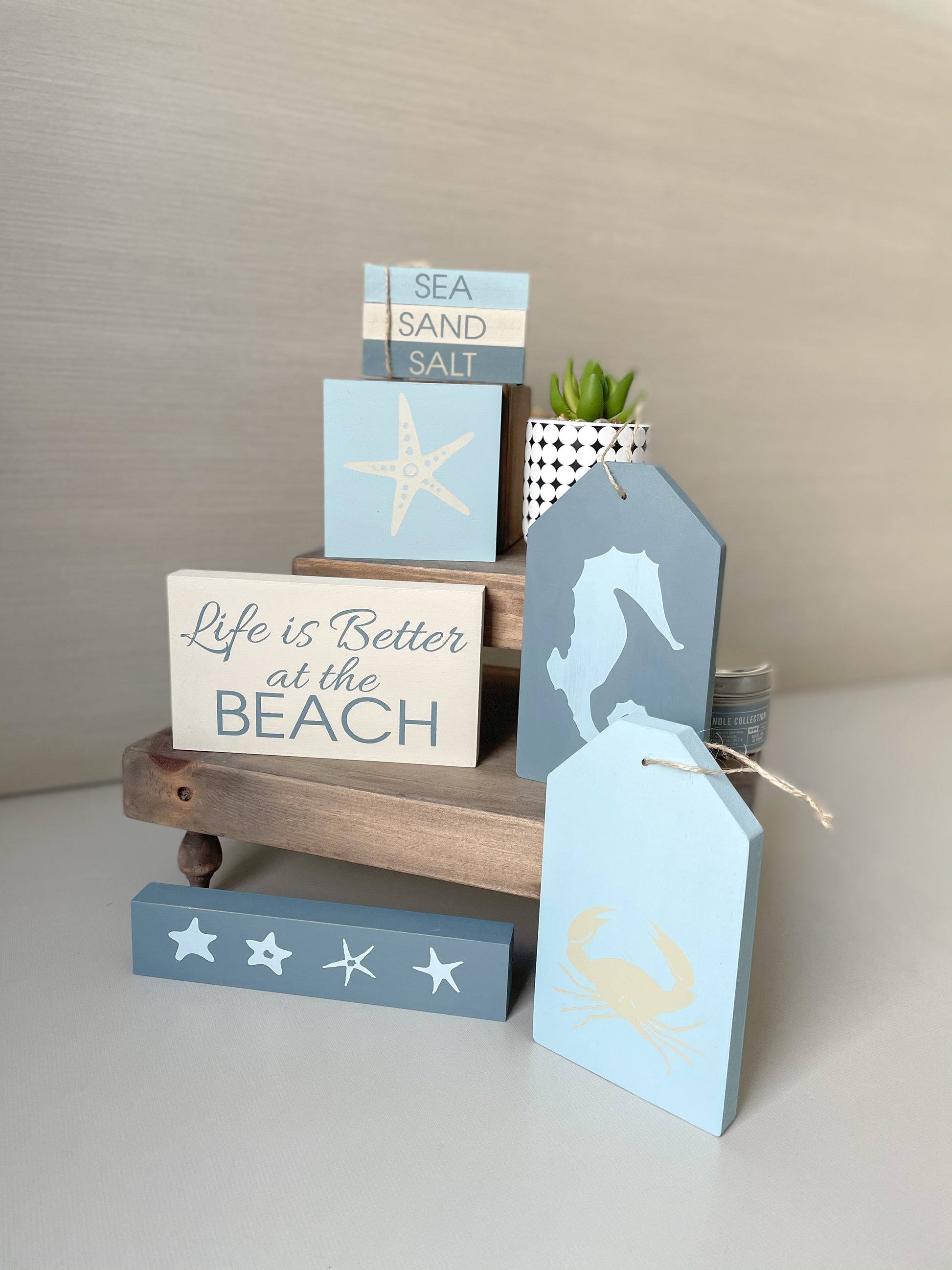 DIY Beach Themed Tiered Tray decor | DIY Kit - Homeworks Etc ®